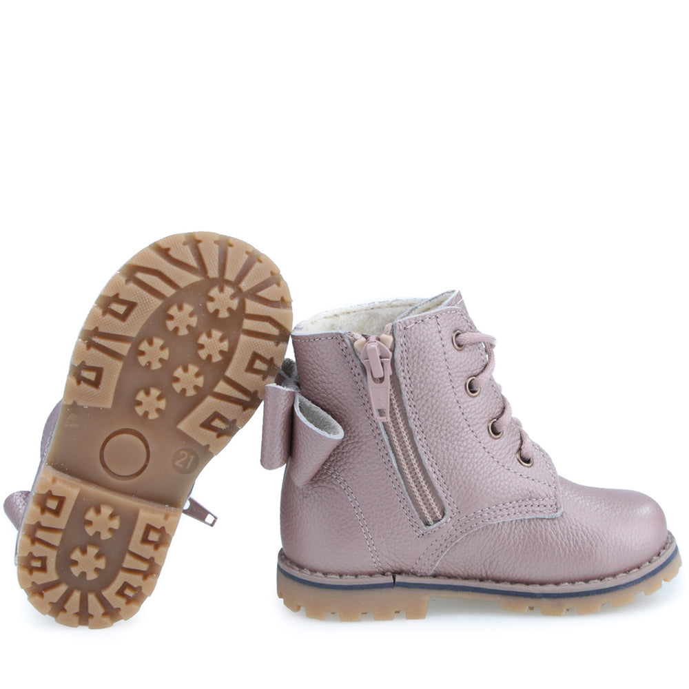 (EV2697B-6) Lace-up Winter boots Pearl pink wool lined