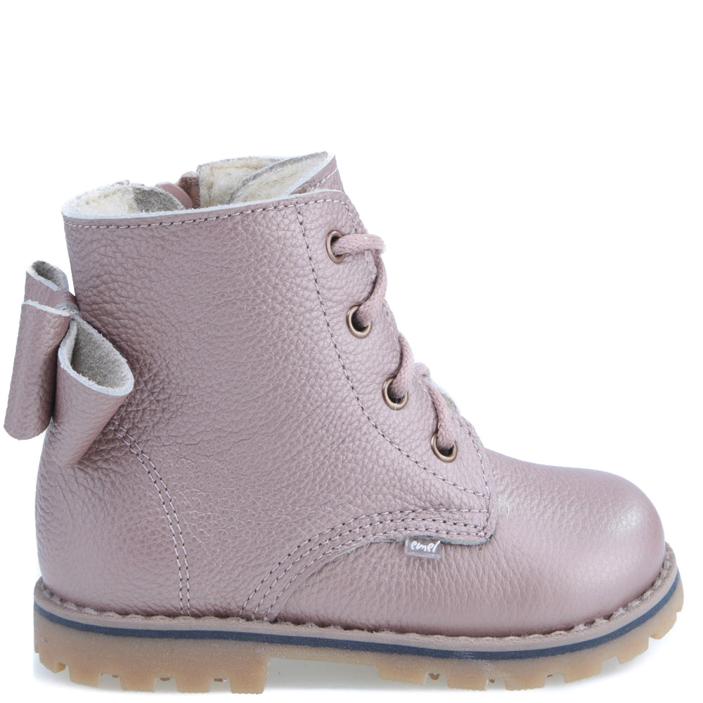 (EV2697B-6) Lace-up Winter boots Pearl pink wool lined