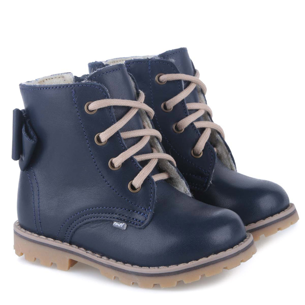 (EV2697B-8) Lace-up Winter boots Blue bow