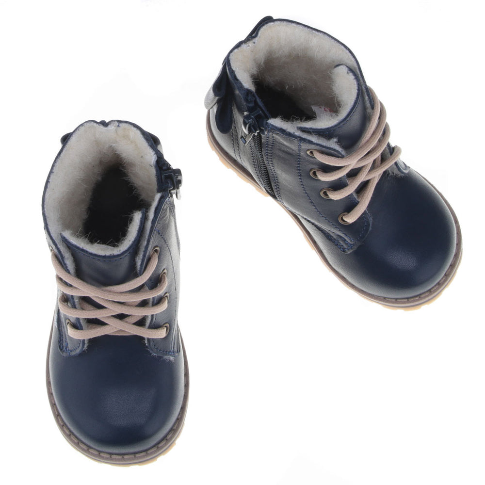 (EV2697B-8) Lace-up Winter boots Blue bow