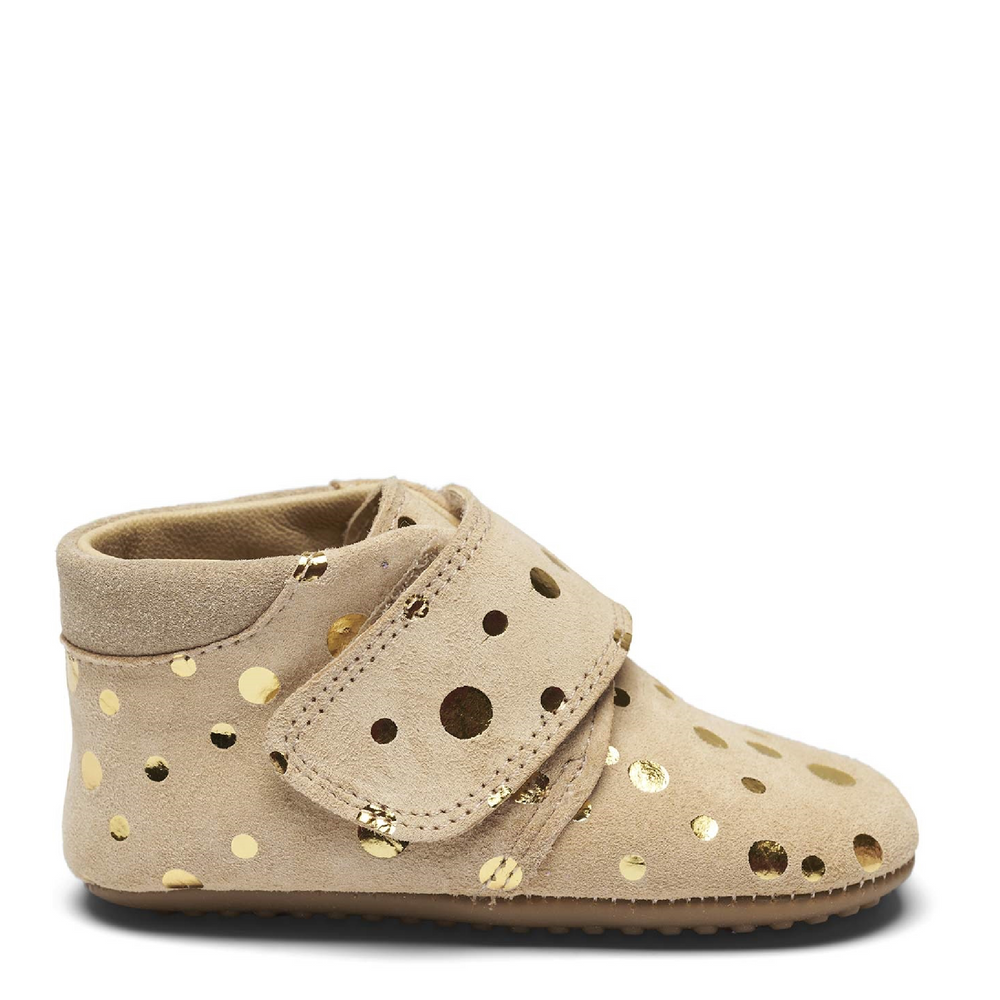 (1010) Leather slippers - Beige gold dot