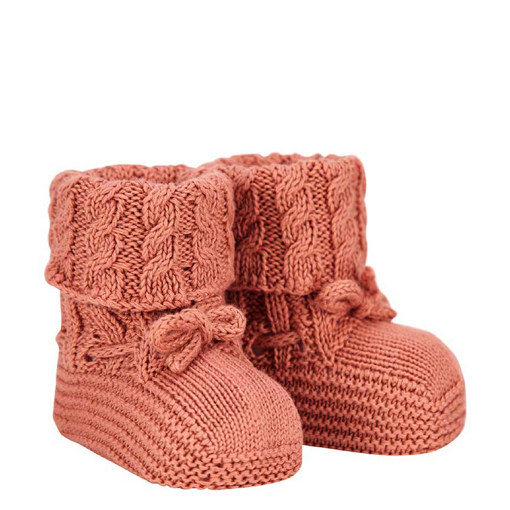 Baby Aran stitch booties - Terracotta
