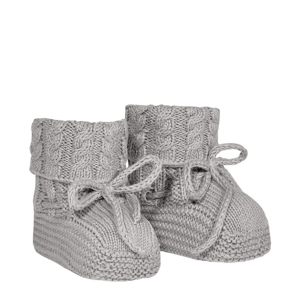 Baby Aran stitch booties - aluminium grey
