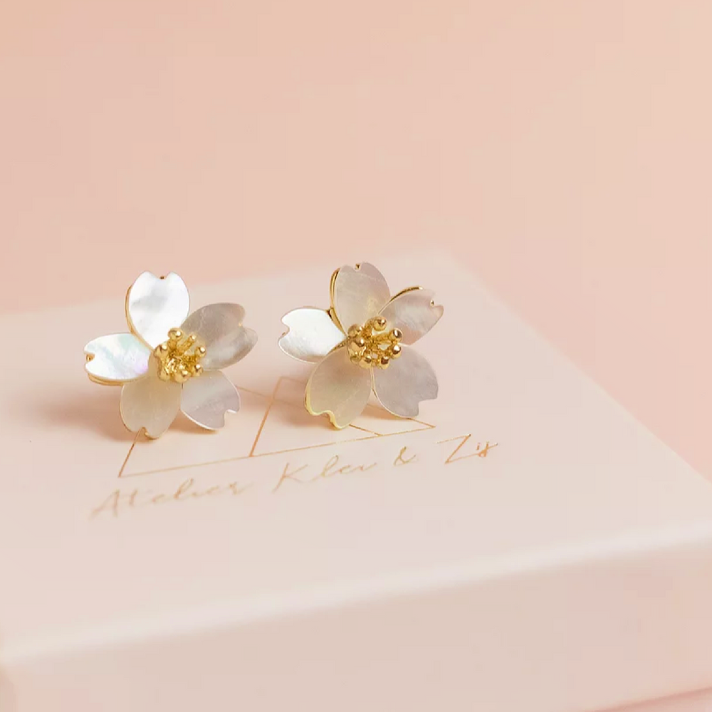 Pearlescent Flower Blossom Stud Earrings