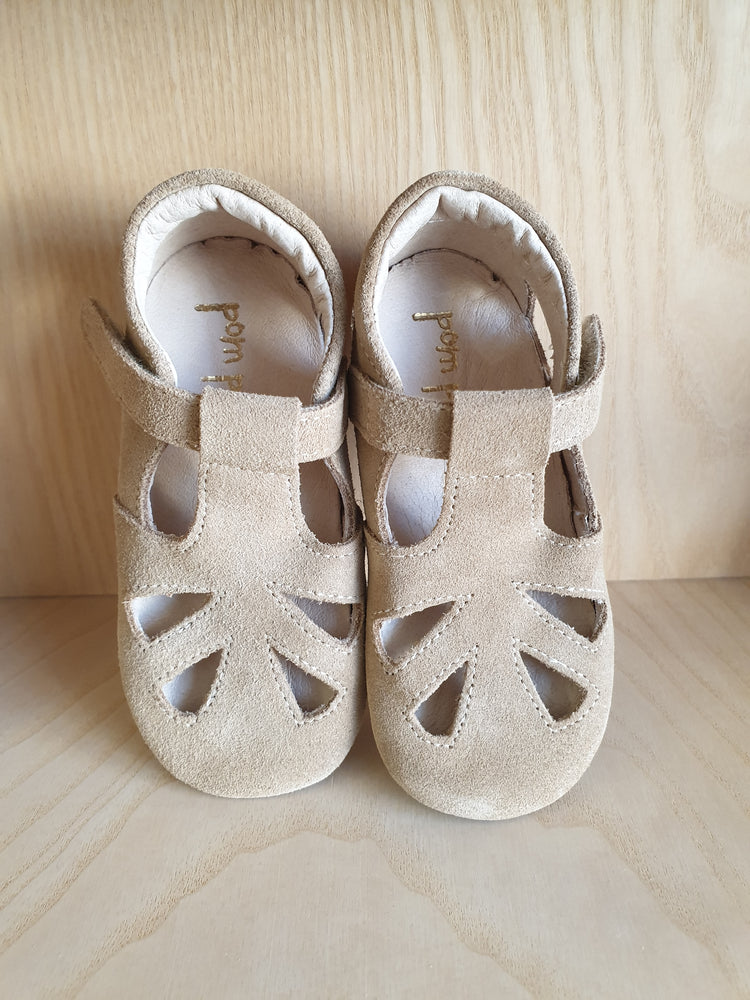 Pom Pom leather slippers - beige suede open - MintMouse (Unicorner Concept Store)