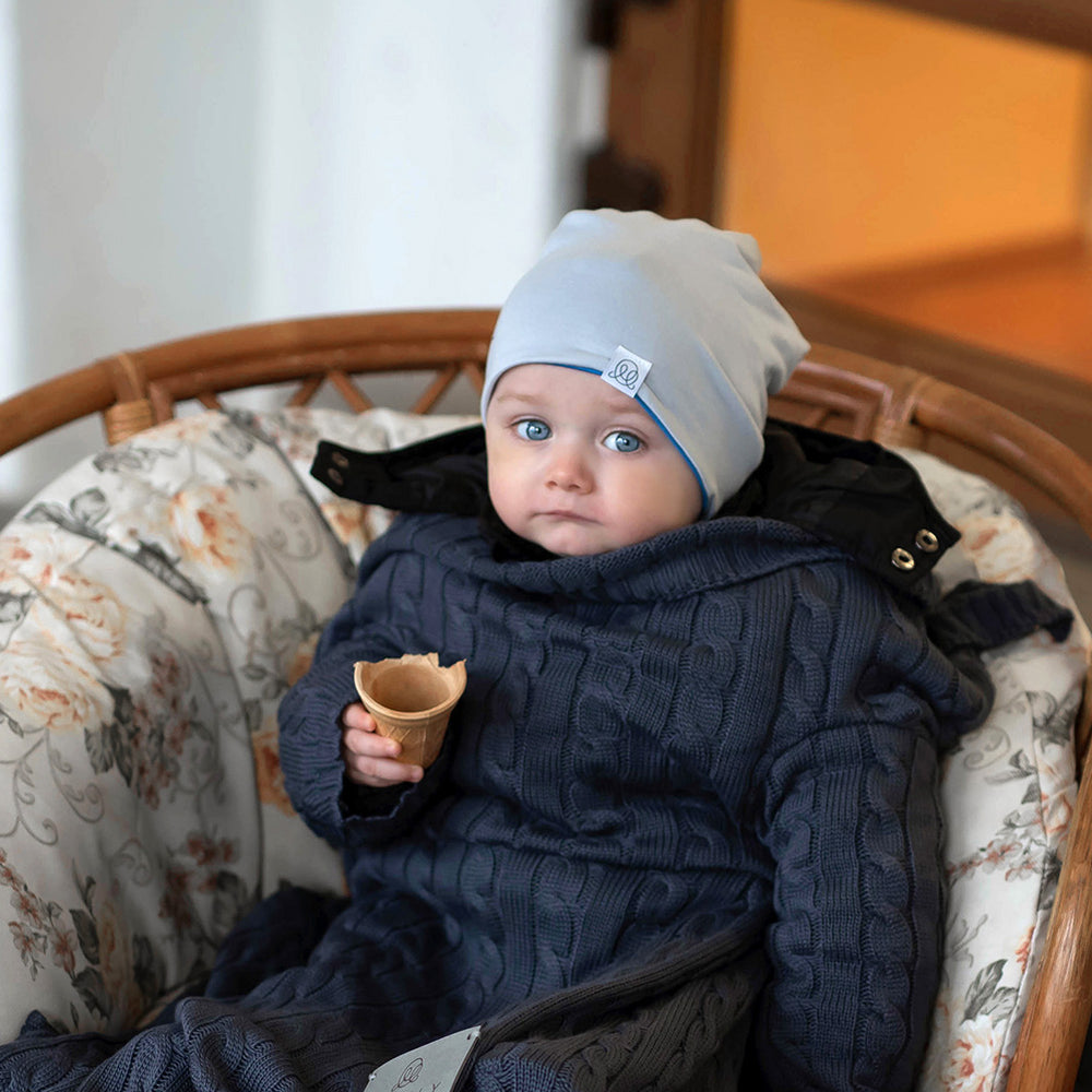 Bamboo Reversible Beanie - Light Grey - Light Blue