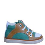(2630-17) Green Cognac Lace Up Trainers with zipper
