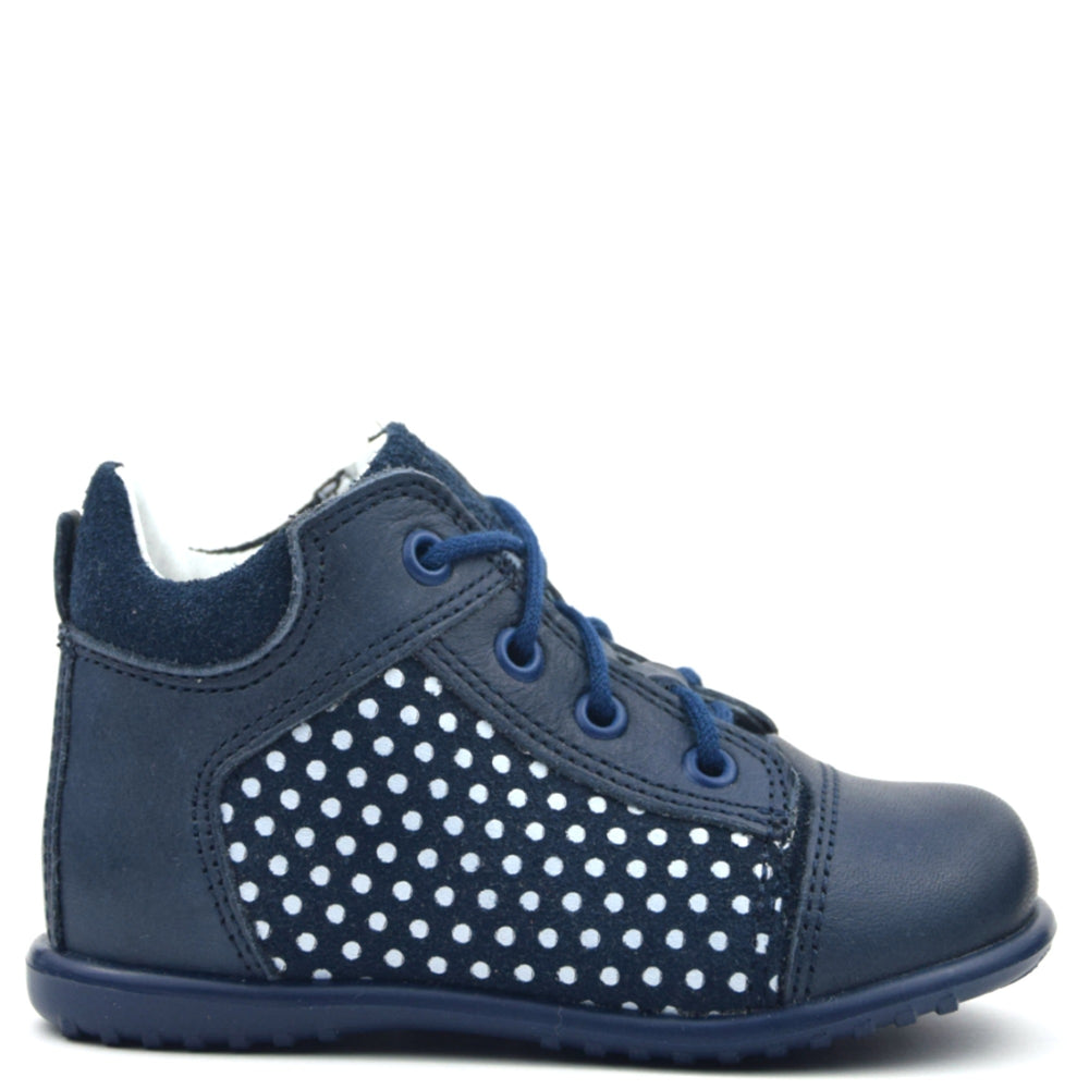 (2105-5) Emel Navy polka dots Lace Up first shoe - MintMouse (Unicorner Concept Store)
