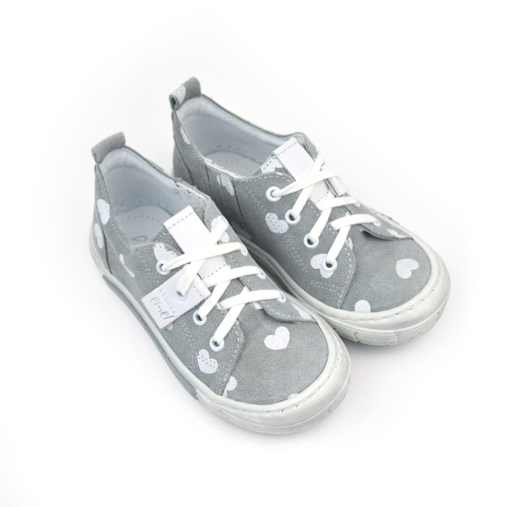 (2251-1) Emel grey hearts Low Lace Up Trainers - MintMouse (Unicorner Concept Store)