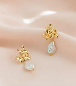Floral Pearl Charm Stud Earring
