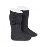 WARM COTTON KNEE-HIGH SOCKS WITH POMPOMS ANTHRACITE
