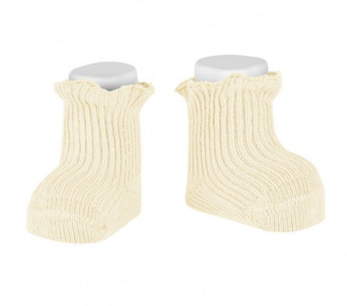WARM COTTON RIBBED SOCKS WITH CURLING BEIGE