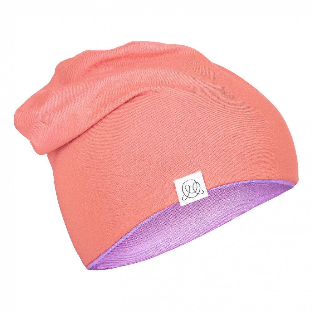 Bamboo Reversible Beanie - Lilac - Coral