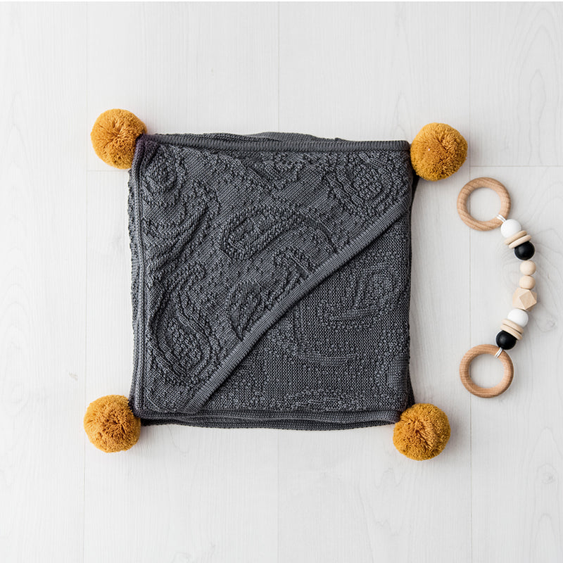 Bamboo hooded blanket with pom poms - Grey - MintMouse (Unicorner Concept Store)