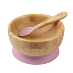 Bamboo Bowl with suction and spoon - Blush Pink