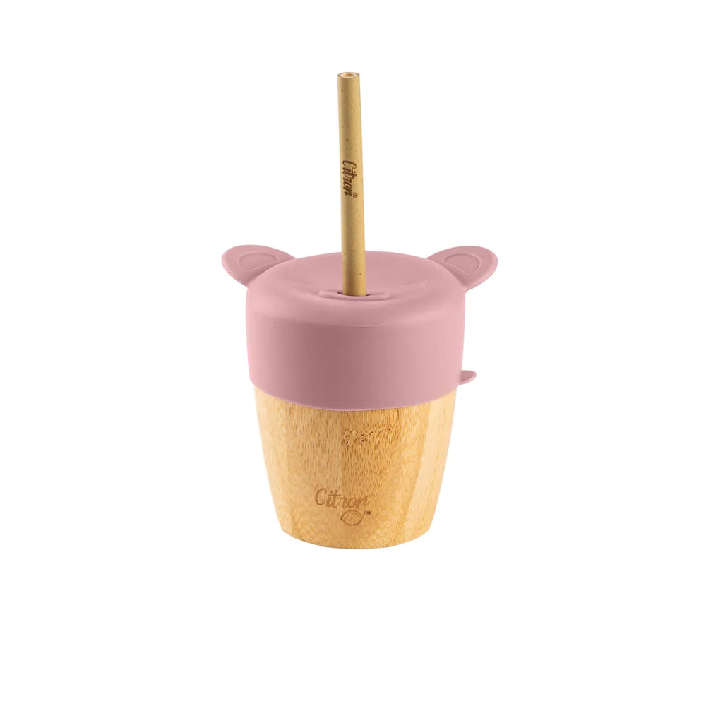 Bamboo Cup with lid and straw - Blush Pink