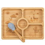 Small Bamboo Plate with suction and spoon - Square