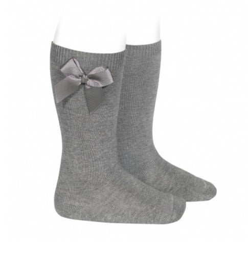 Knee high socks with grossgrain side bow LIGHT GREY - MintMouse (Unicorner Concept Store)
