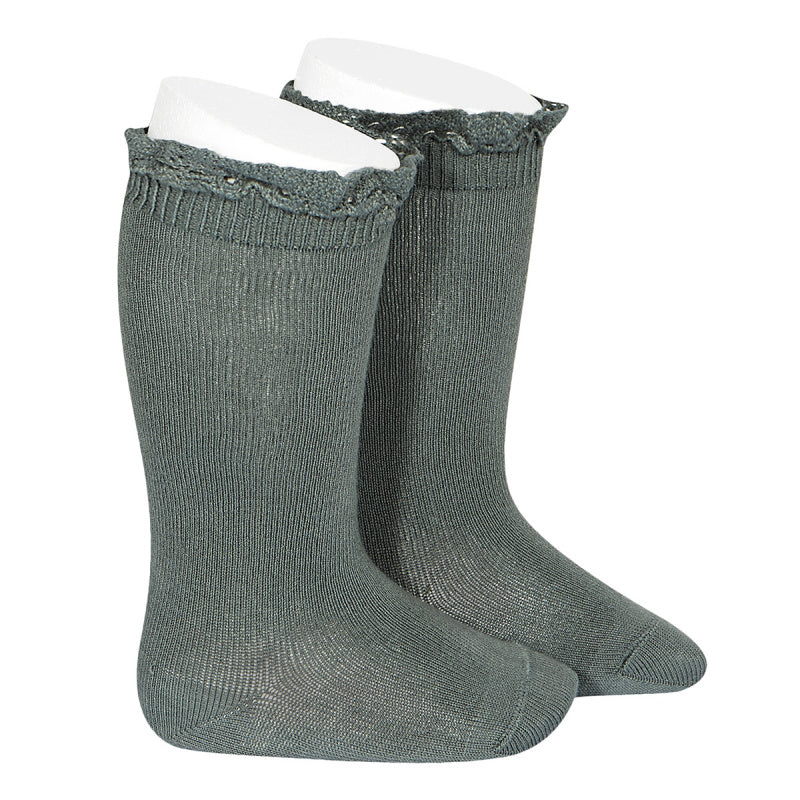 Knee socks with lace edging socks LICHEN GREEN - MintMouse (Unicorner Concept Store)