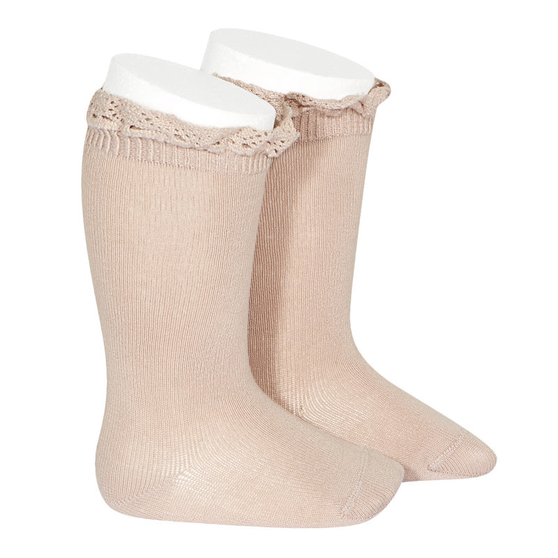 Knee socks with lace edging socks OLD ROSE 544 - MintMouse (Unicorner Concept Store)