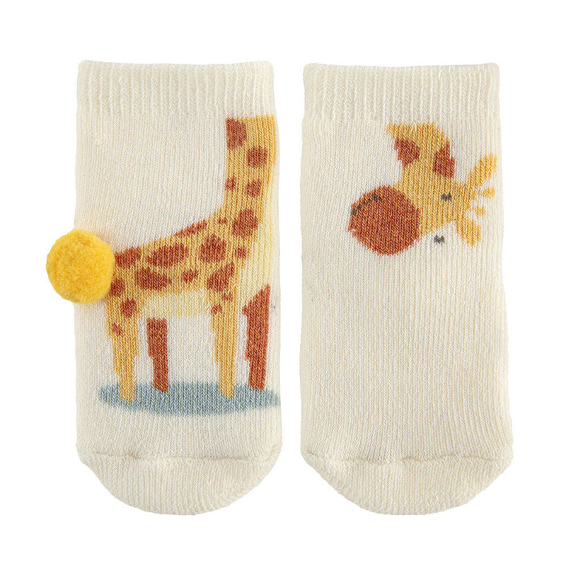 Giraffe Non-slip Terry socks with Pompom Beige - MintMouse (Unicorner Concept Store)