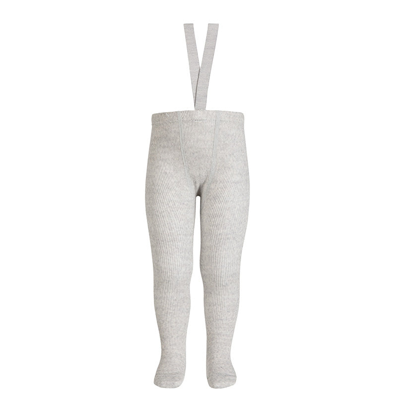 Tights with elastic suspenders Merino wool blend ribbed - Aluminium - MintMouse (Unicorner Concept Store)