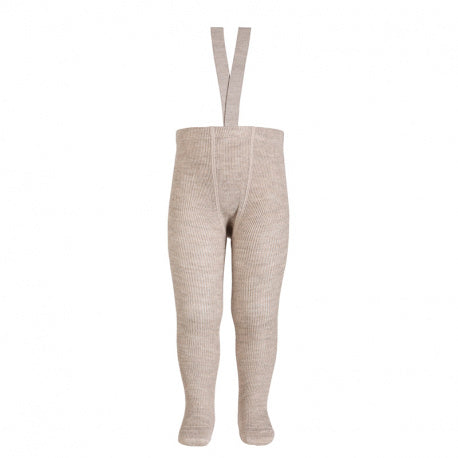 Tights with elastic suspenders Merino wool blend ribbed - Nougat - MintMouse (Unicorner Concept Store)