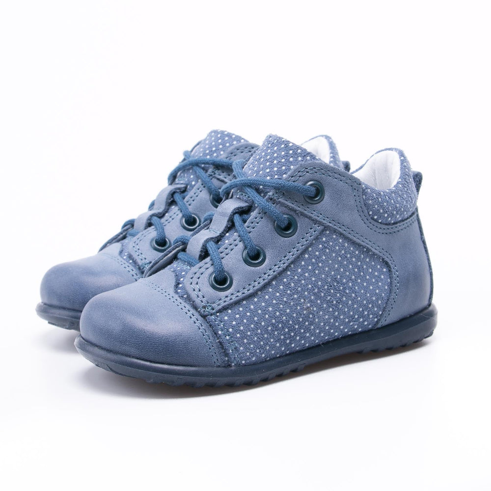 (2369B-10) Emel Lace Up First Shoes Blue polka dots - MintMouse (Unicorner Concept Store)