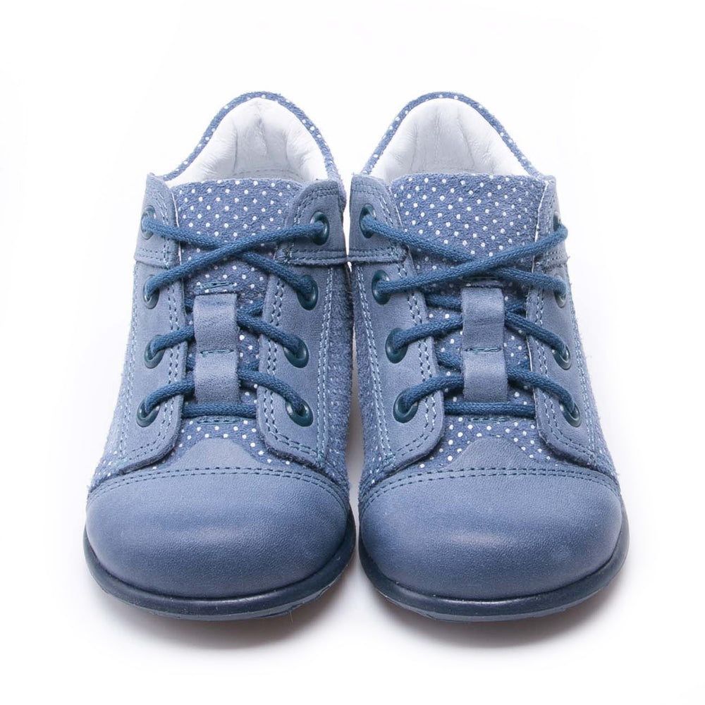 (2369B-10) Emel Lace Up First Shoes Blue polka dots - MintMouse (Unicorner Concept Store)