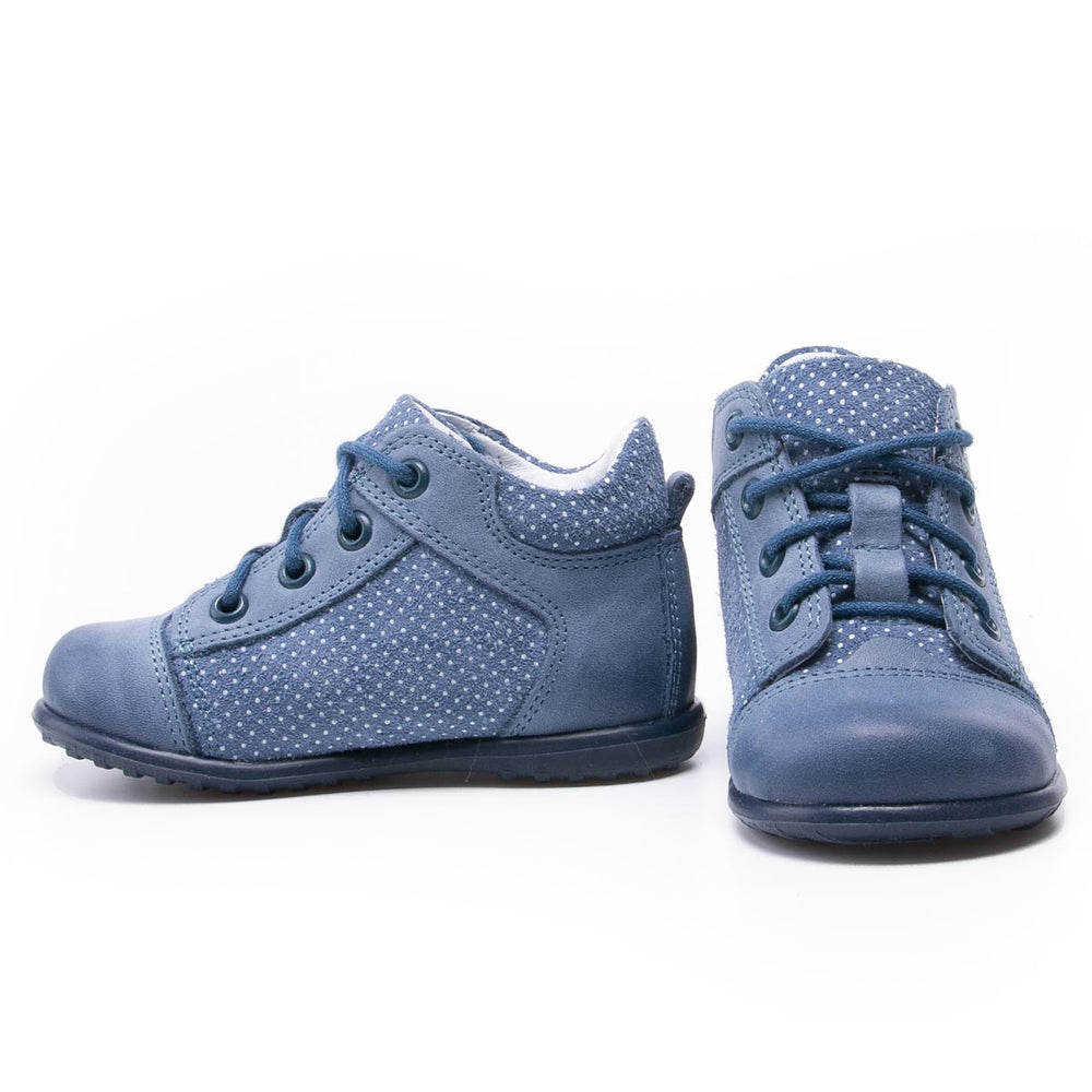 (2369B-10) Emel Lace Up First Shoes Blue polka dots - MintMouse (Unicorner Concept Store)