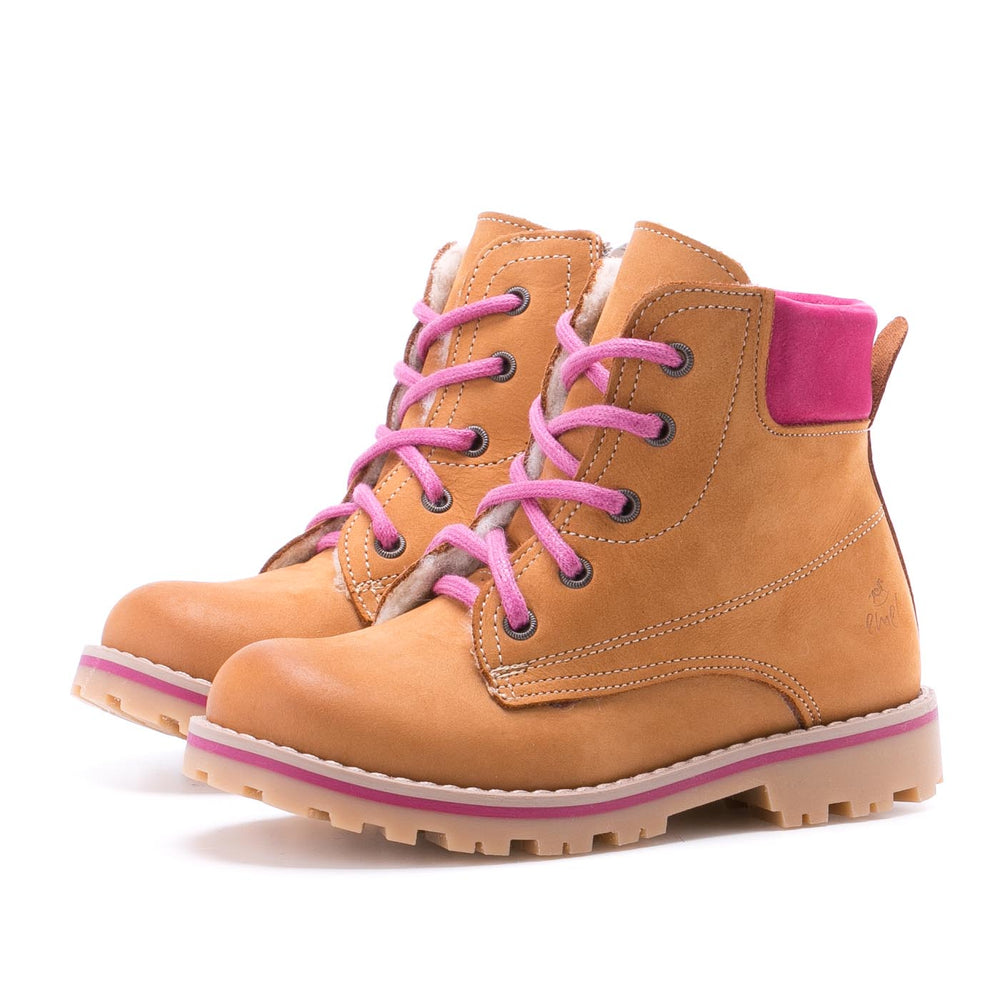 Lace-up Winter boots yellow / pink wool lined (2552-3) - MintMouse (Unicorner Concept Store)