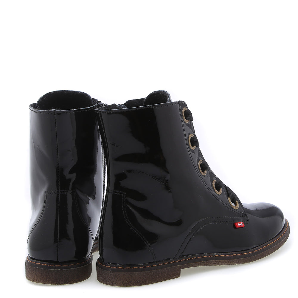 (E2622E-K/EY2622E) Emel Black patent lace-up boots