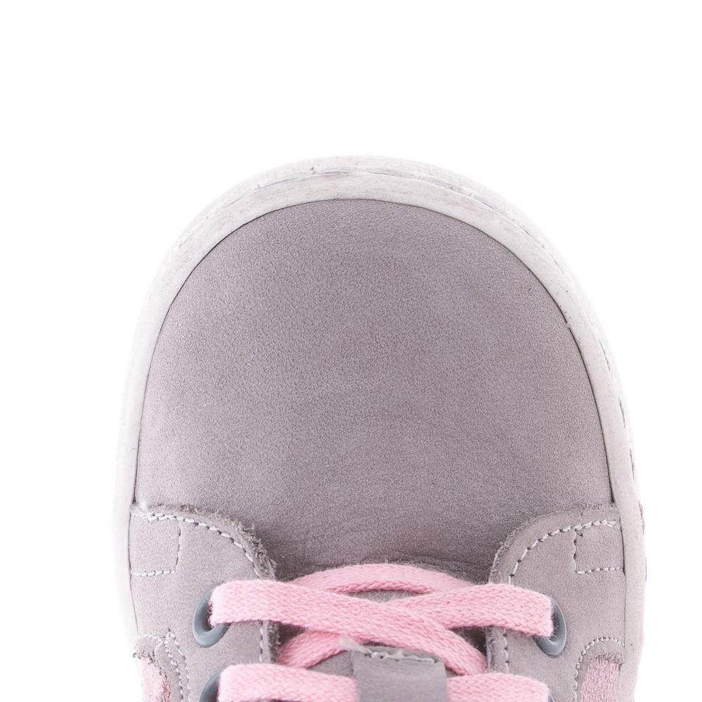 (2624-7) Grey Pink Lace Up Sneakers with zipper