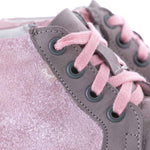 (2624-7) Grey Pink Lace Up Sneakers with zipper