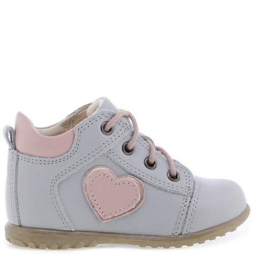 (2069E) Emel Lace Up First Shoes Grey heart - MintMouse (Unicorner Concept Store)