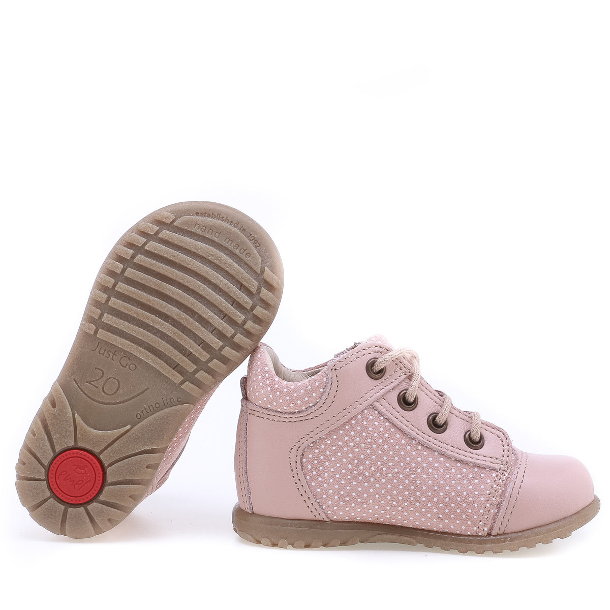 (2369-3) Emel Lace Up First Shoes pink polka dots - MintMouse (Unicorner Concept Store)