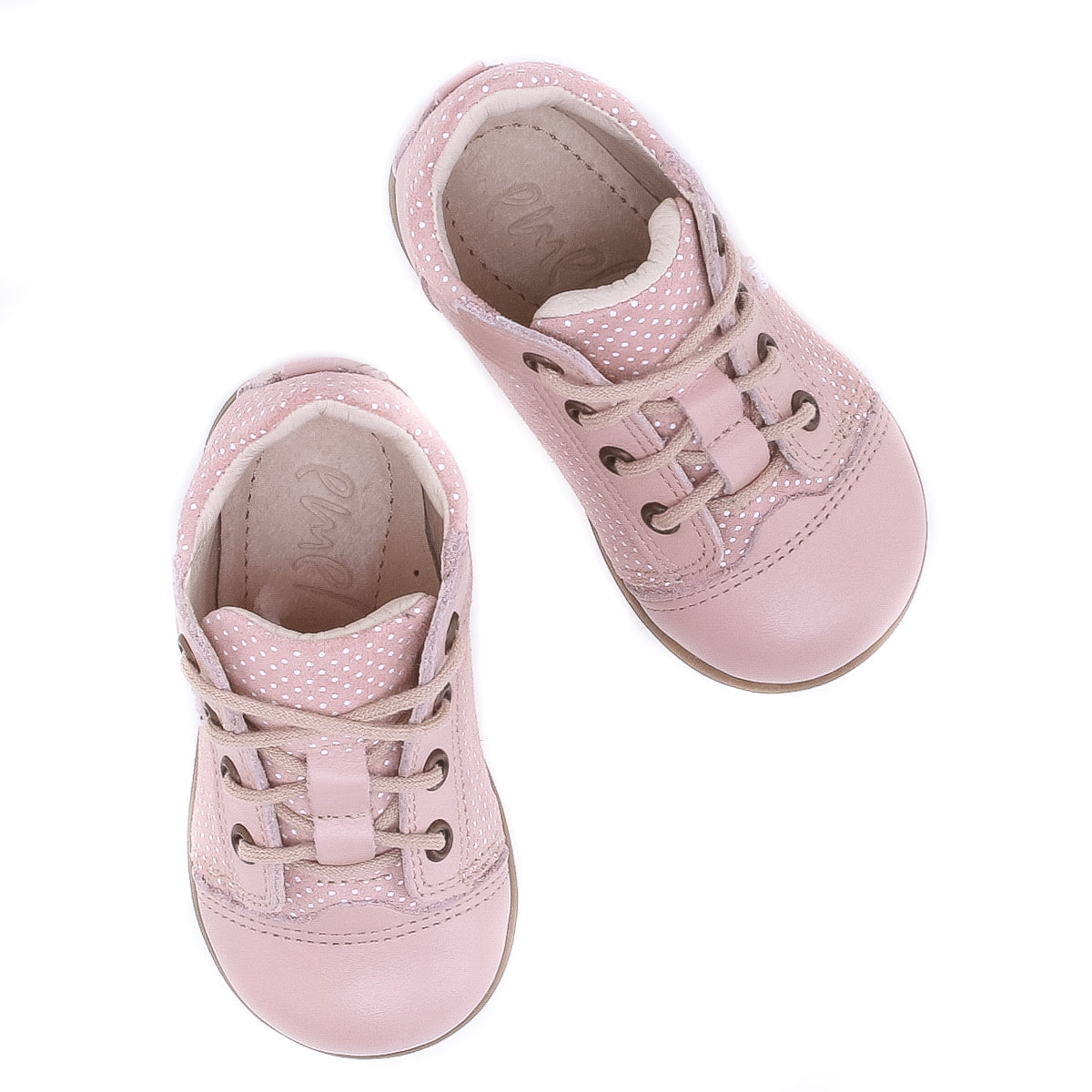 (2369-3) Emel Lace Up First Shoes pink polka dots - MintMouse (Unicorner Concept Store)