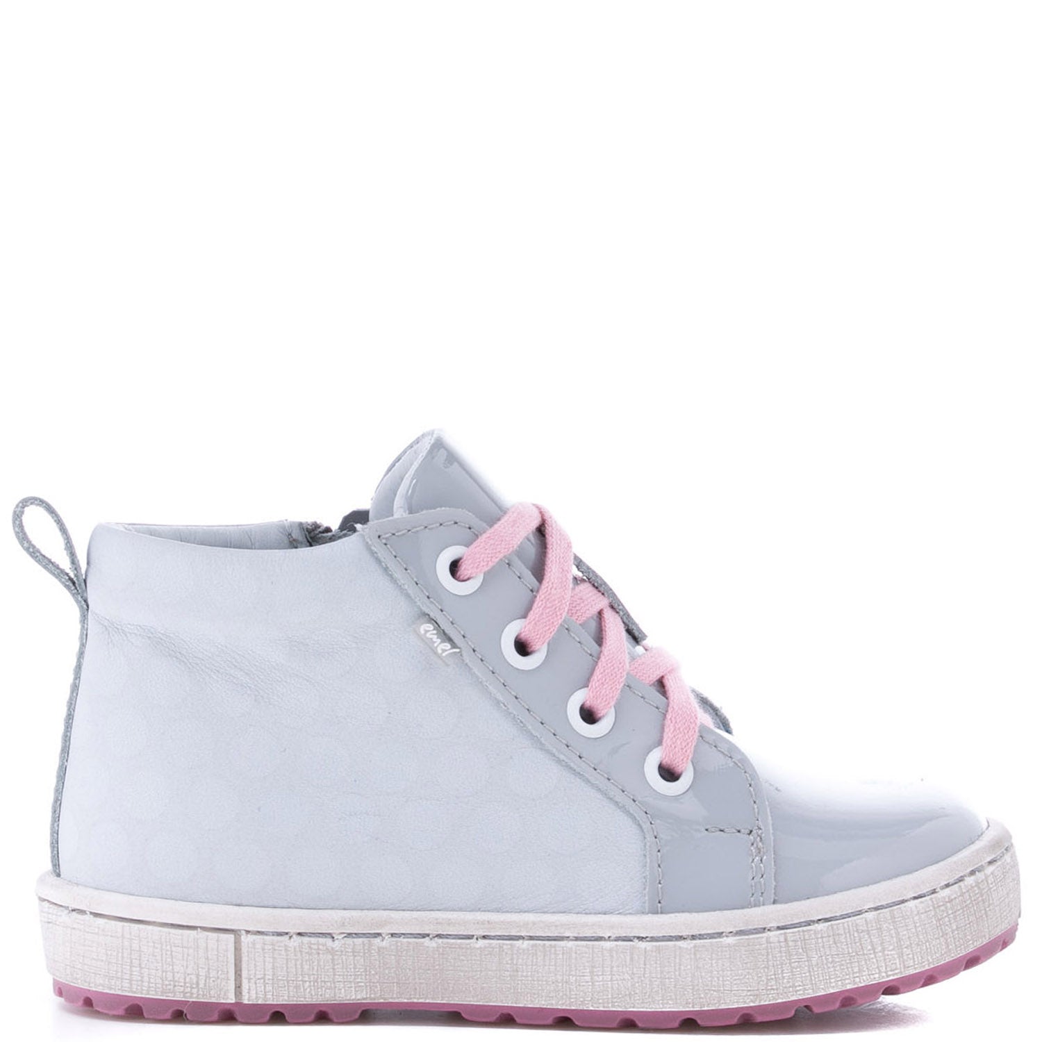 (2624C-3) Grey Pink Patented Lace Up Sneakers with zipper - MintMouse (Unicorner Concept Store)
