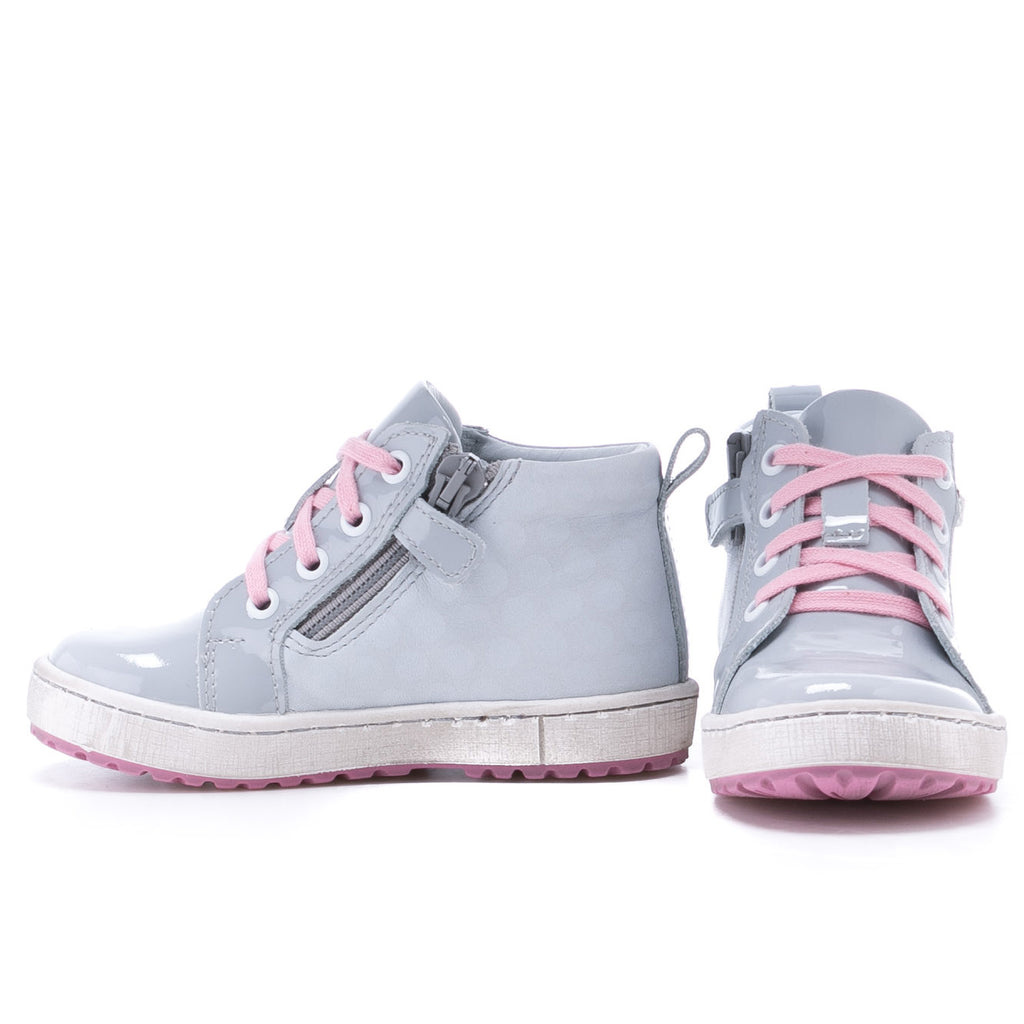 (2624C-3) Grey Pink Patented Lace Up Sneakers with zipper - MintMouse (Unicorner Concept Store)