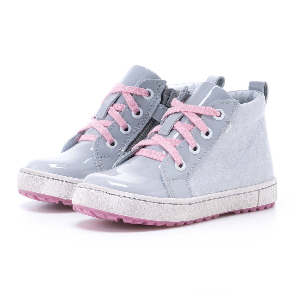 (2624C-3) Grey Pink Patented Lace Up Sneakers with zipper - MintMouse (Unicorner Concept Store)
