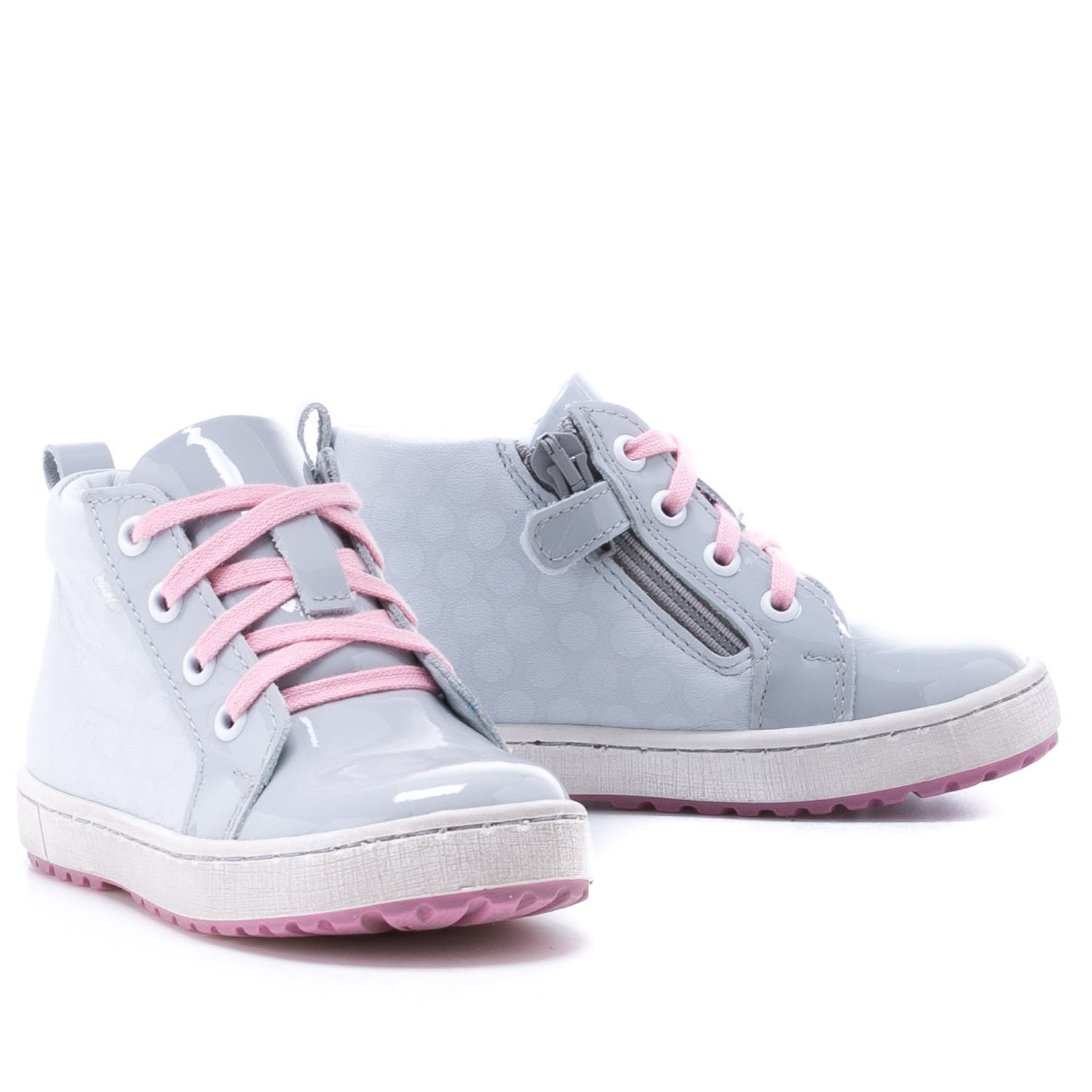 (2624C-3) Grey Pink Patented Lace Up Sneakers with zipper - MintMouse (Unicorner Concept Store)