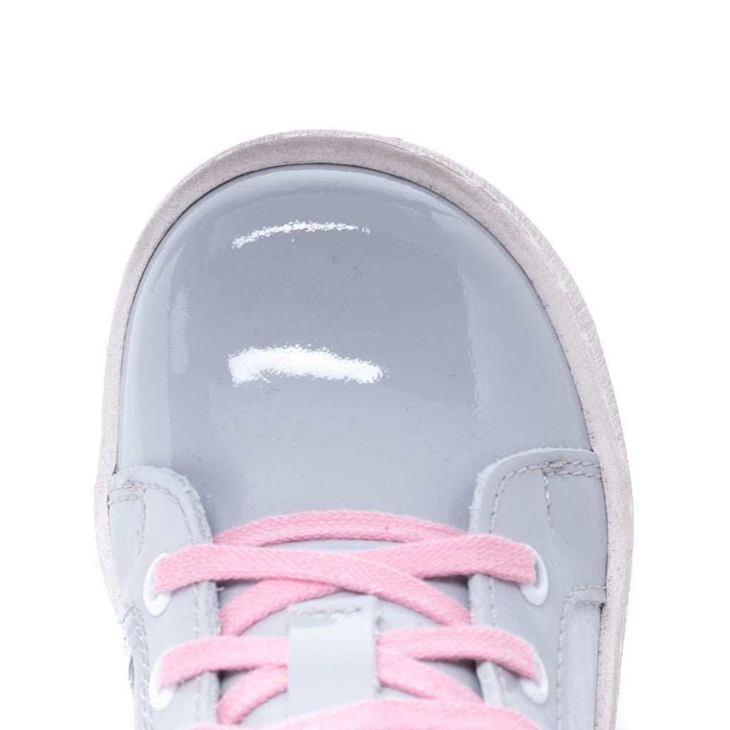 (2624C-3) Grey Pink Patented Lace Up Sneakers with zipper - MintMouse (Unicorner Concept Store)