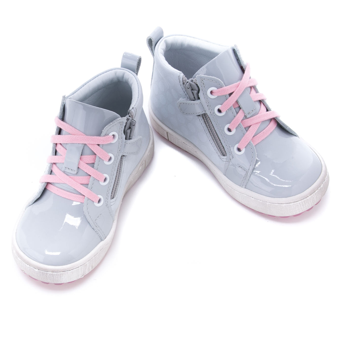 (2624C-3) Grey Pink Patented Lace Up Sneakers with zipper - MintMouse (Unicorner Concept Store)