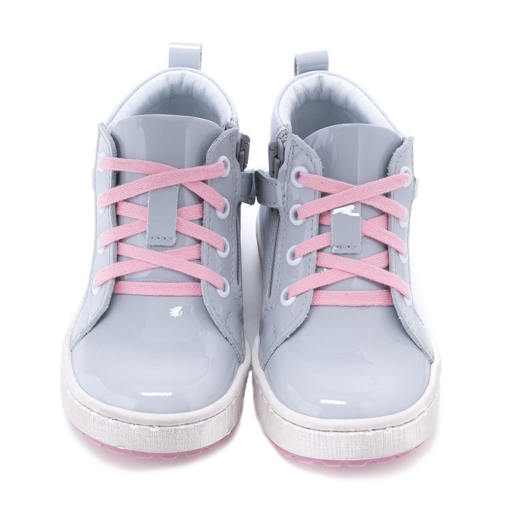 (2624C-3) Grey Pink Patented Lace Up Sneakers with zipper - MintMouse (Unicorner Concept Store)
