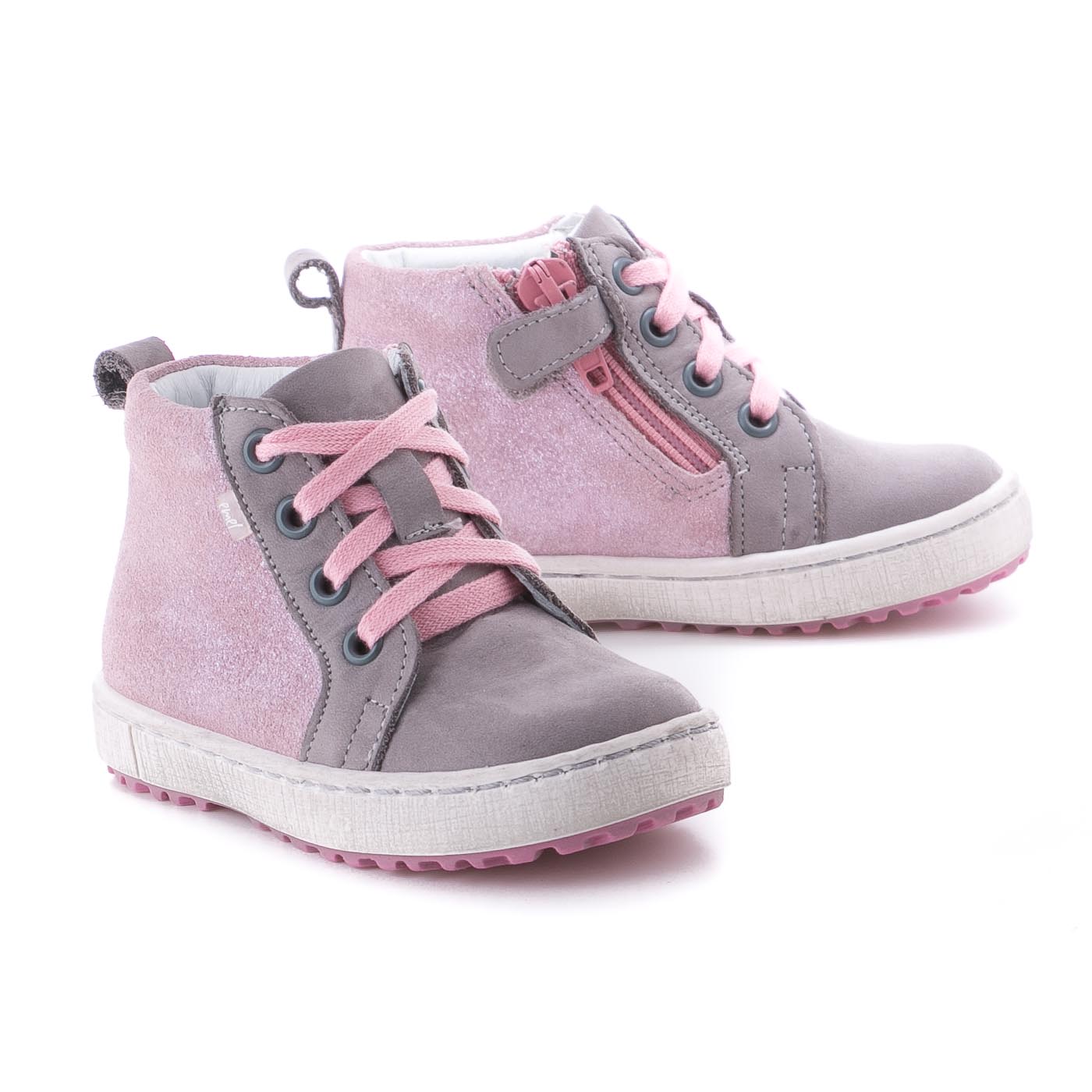 (2624-7) Grey Pink Lace Up Sneakers with zipper - MintMouse (Unicorner Concept Store)