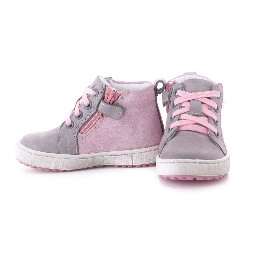 (2624-7) Grey Pink Lace Up Sneakers with zipper - MintMouse (Unicorner Concept Store)