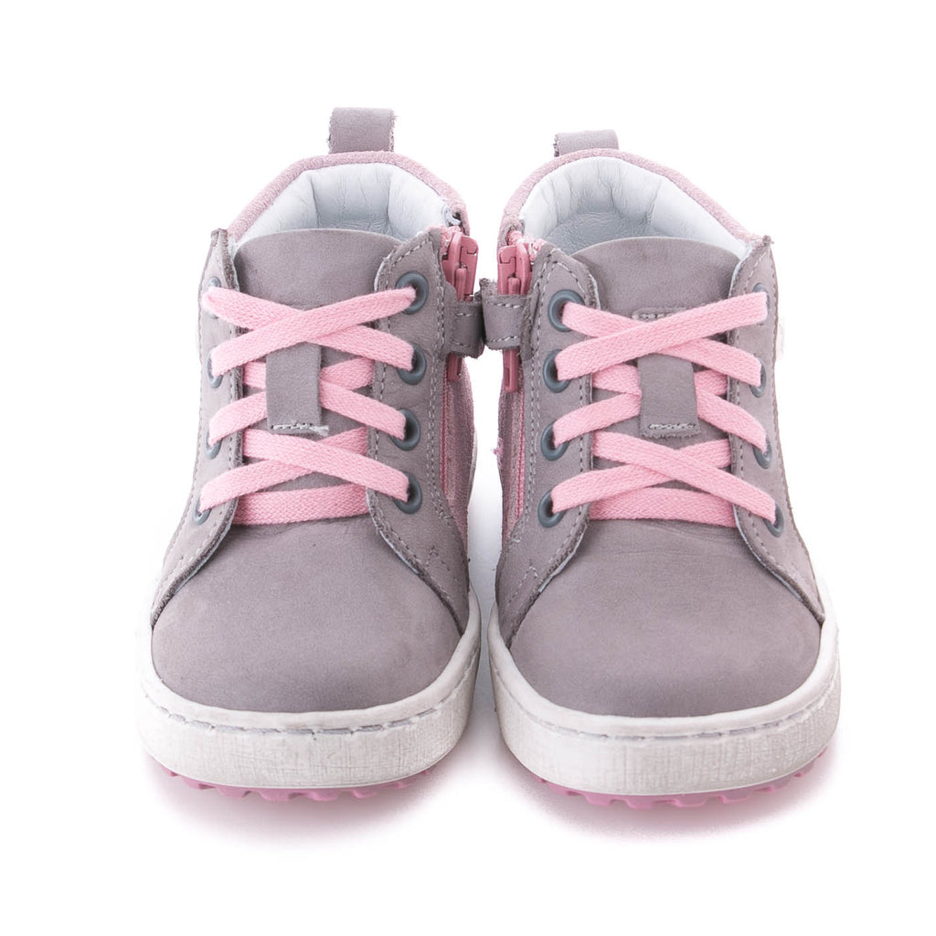 (2624-7) Grey Pink Lace Up Sneakers with zipper - MintMouse (Unicorner Concept Store)