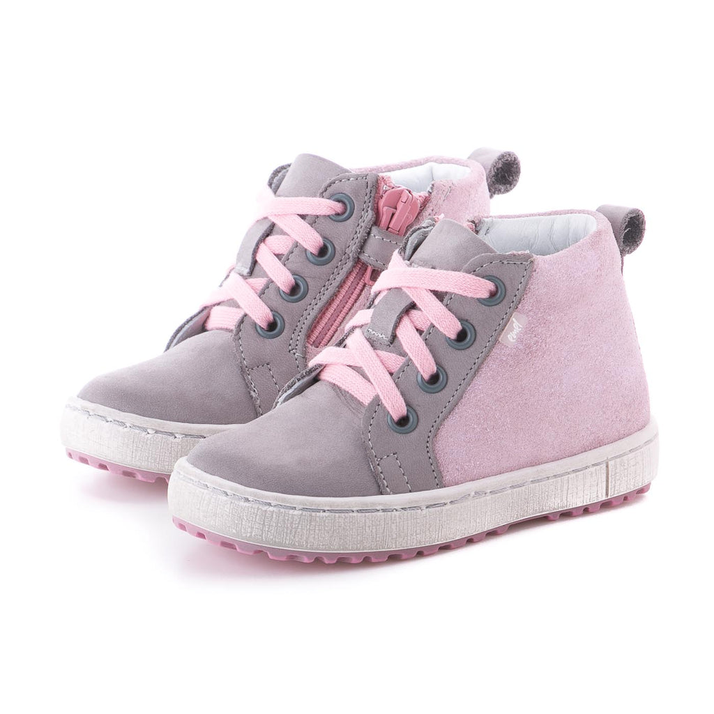(2624-7) Grey Pink Lace Up Sneakers with zipper - MintMouse (Unicorner Concept Store)