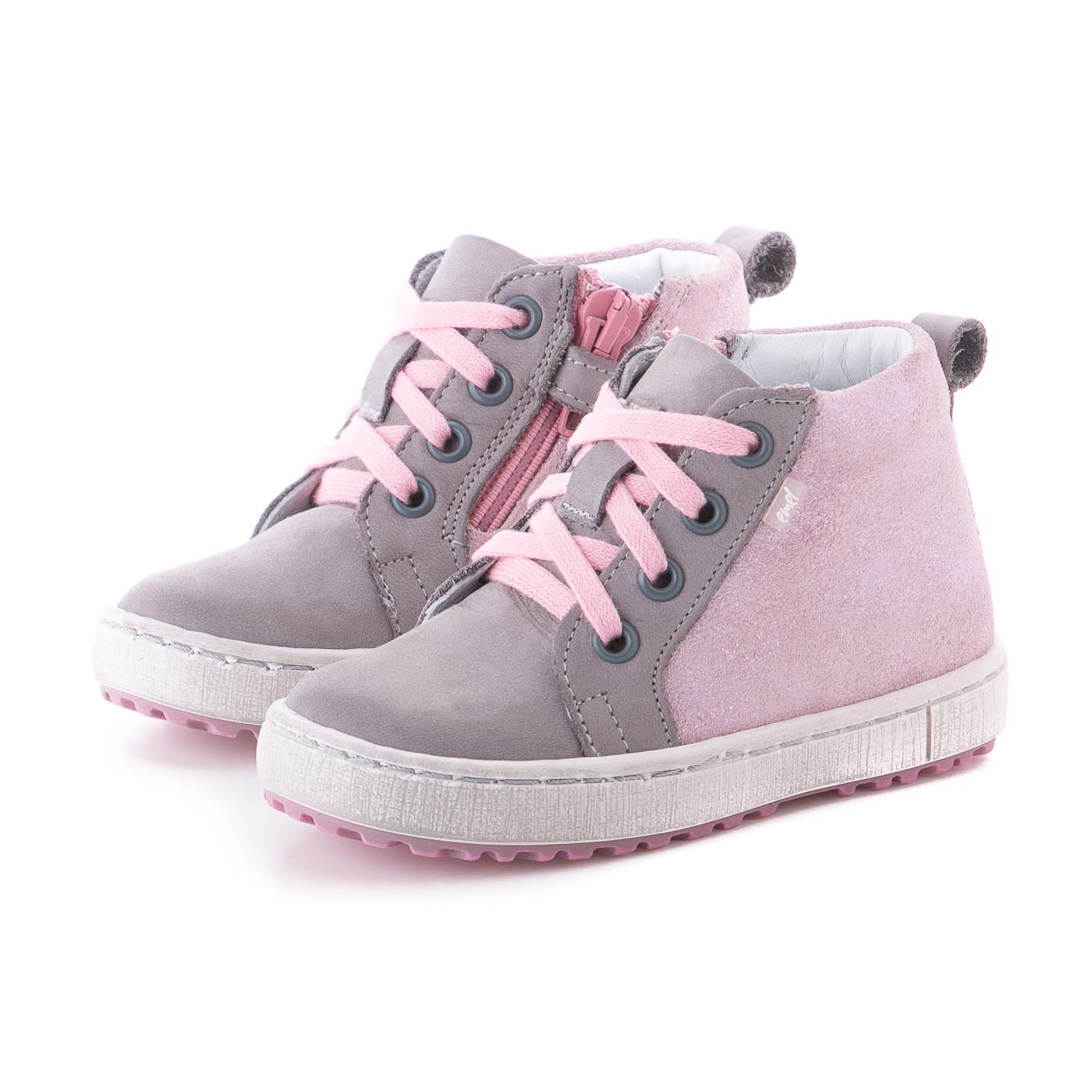 (2624-7) Grey Pink Lace Up Sneakers with zipper - MintMouse (Unicorner Concept Store)