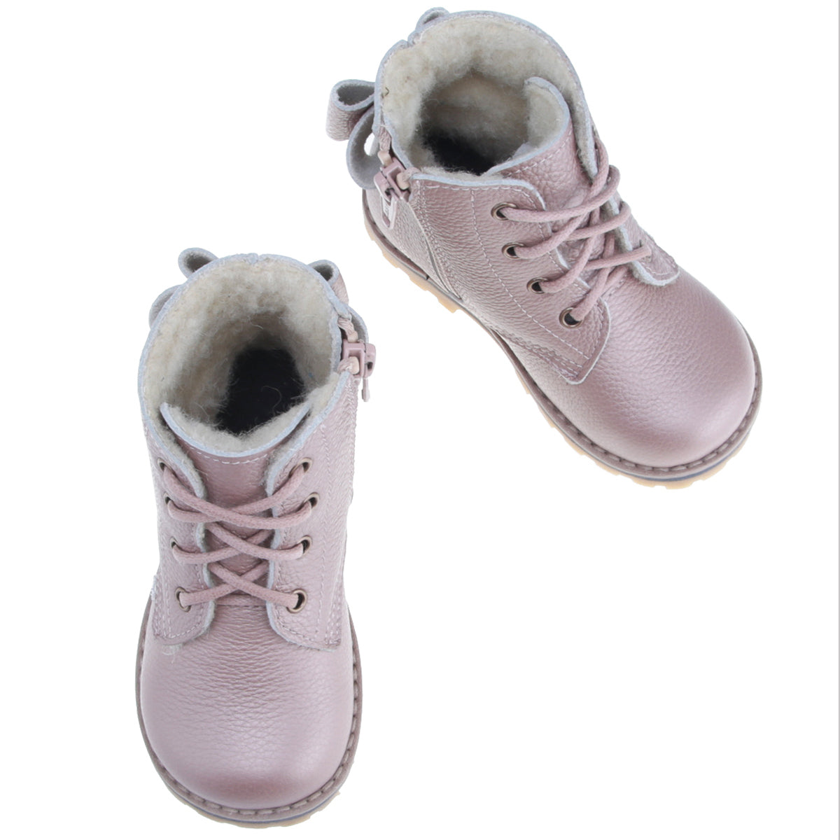 (EV2697B-6) Lace-up Winter boots Pearl pink wool lined - MintMouse (Unicorner Concept Store)